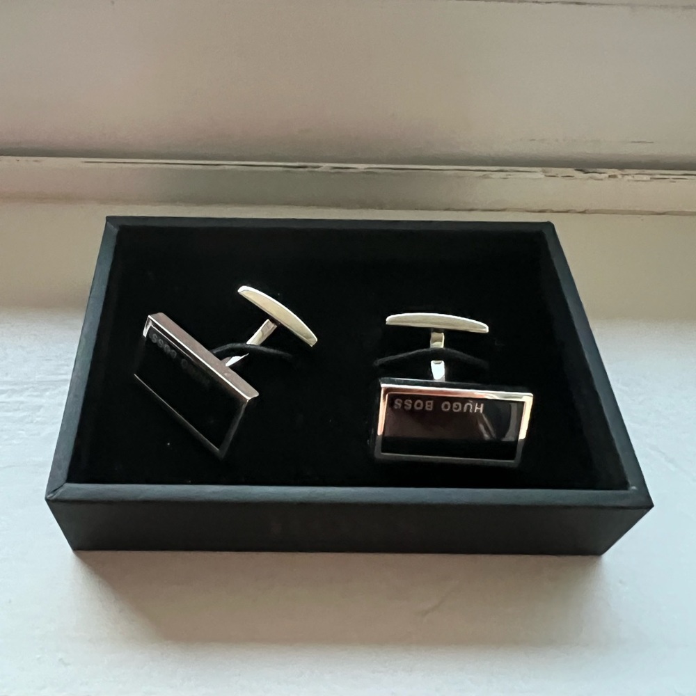 Hugo Boss Elegant Black and Silver Cufflinks